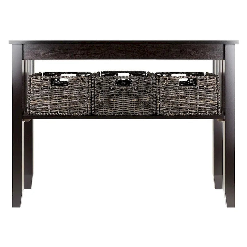Espresso 2-Tier Console Table with 3 Storage Baskets