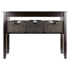 Espresso 2-Tier Console Table with 3 Storage Baskets