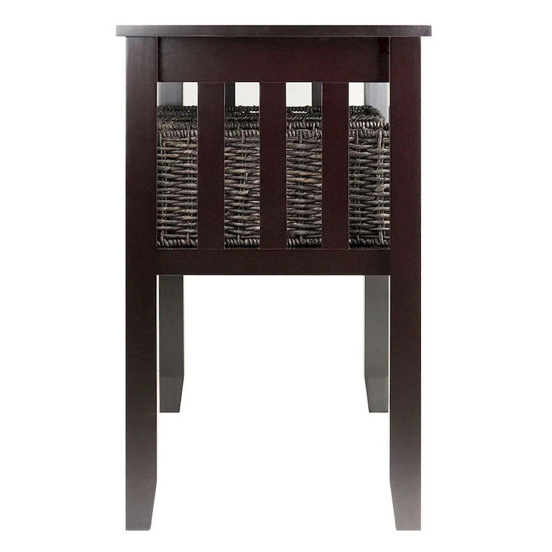 Espresso 2-Tier Console Table with 3 Storage Baskets