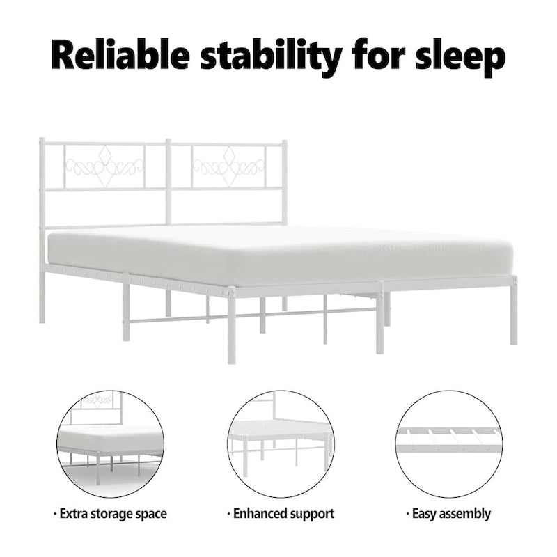 White Full Size Metal Bed Frame, 77.2 x 55.9 x 35.4 Inches
