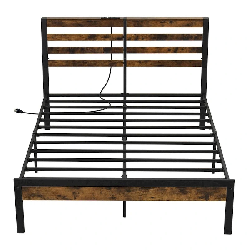 Full Industrial Metal Platform Bed Frame Charging Station