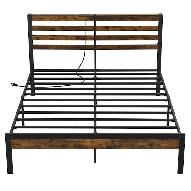 Full Industrial Metal Platform Bed Frame Charging Station