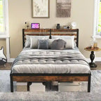 Full Industrial Metal Platform Bed Frame Charging Station