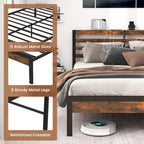 Full Industrial Metal Platform Bed Frame Charging Station