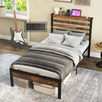 Full Industrial Metal Platform Bed Frame Charging Station