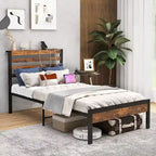Full Industrial Metal Platform Bed Frame Charging Station