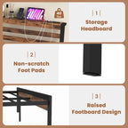 Full Industrial Metal Platform Bed Frame Charging Station