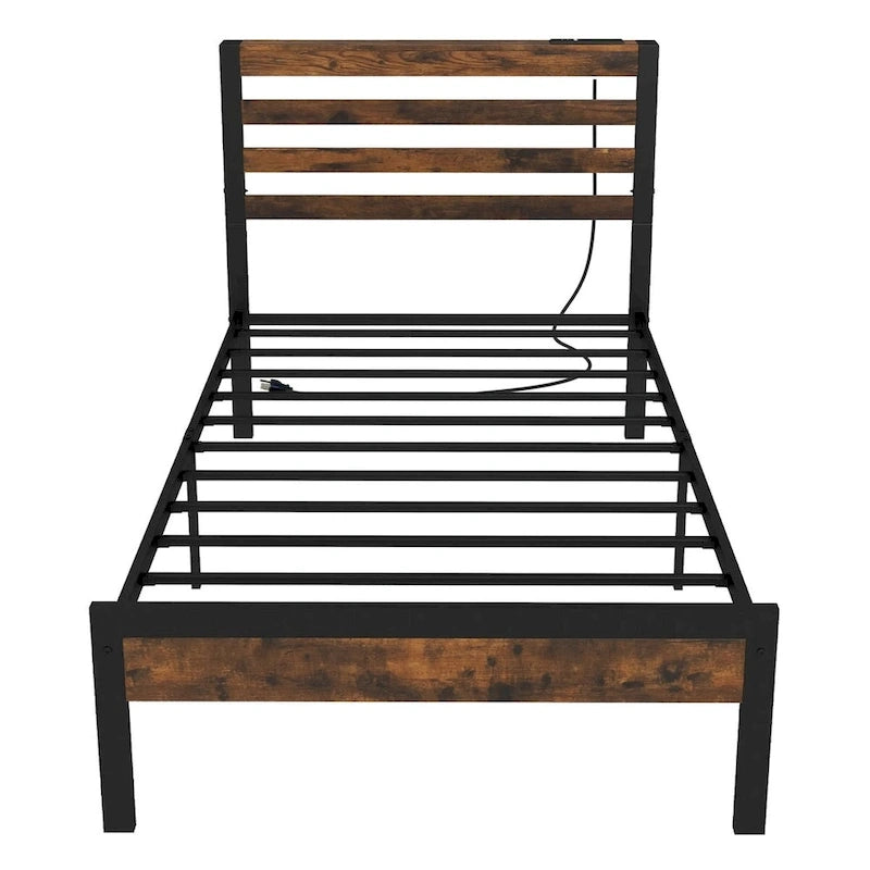 Full Industrial Metal Platform Bed Frame Charging Station