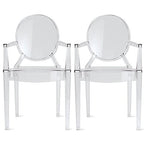 Set of 2 Stacking Lucite Chairs Transparent for Kitchen Patio Outdoor Dining Room Living Bedroom Party with Oval Back Office