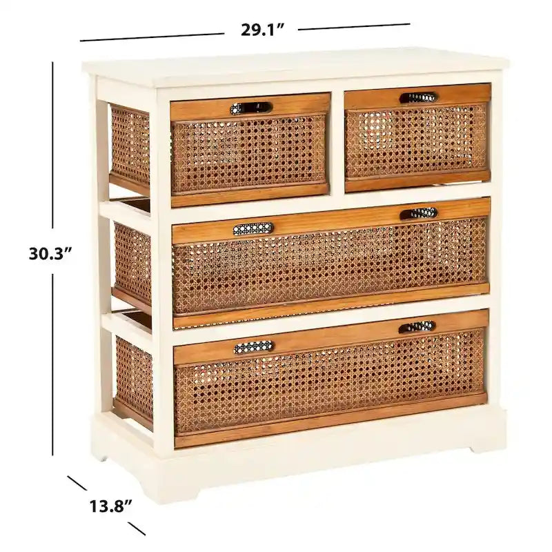 4-Drawer White Storage Cabinet, 29.1 x 13.8 x 30.3 Inches