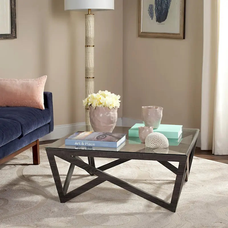 Mid-Century Glass Top Coffee Table - 33.5 X 33.5 X 14.5 - 34Wx34Dx15H