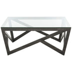 Mid-Century Glass Top Coffee Table - 33.5 X 33.5 X 14.5 - 34Wx34Dx15H