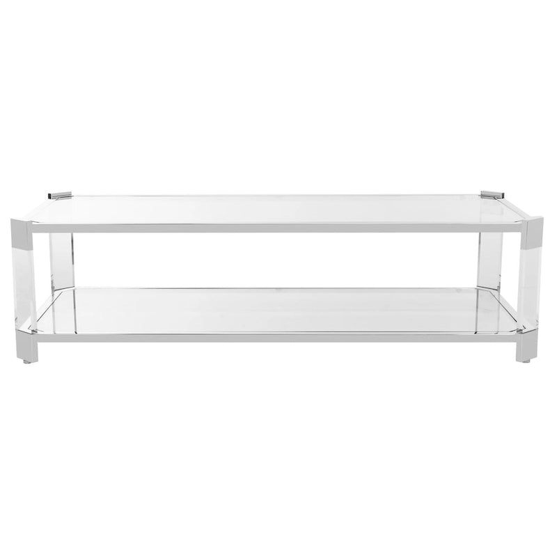 Clear Glass Coffee Table, 58 x 26 x 16 Inches