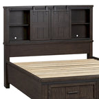 Rock-Beaten Gray Queen Bookcase Bed with Saw-Cut Detail