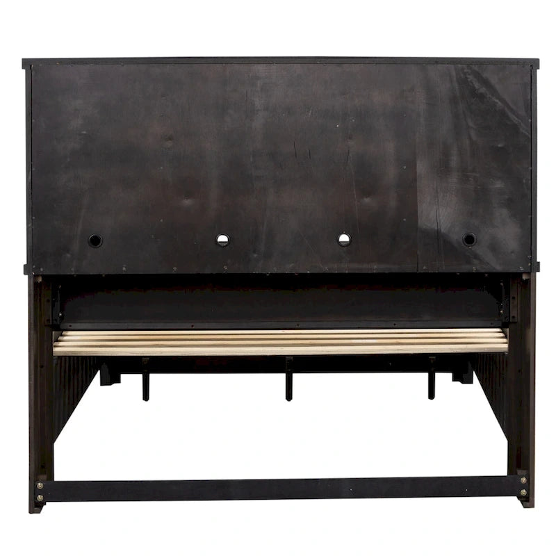 Rock-Beaten Gray Queen Bookcase Bed with Saw-Cut Detail