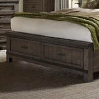 Rock-Beaten Gray Queen Bookcase Bed with Saw-Cut Detail