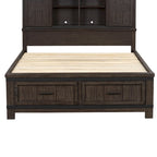 Rock-Beaten Gray Queen Bookcase Bed with Saw-Cut Detail