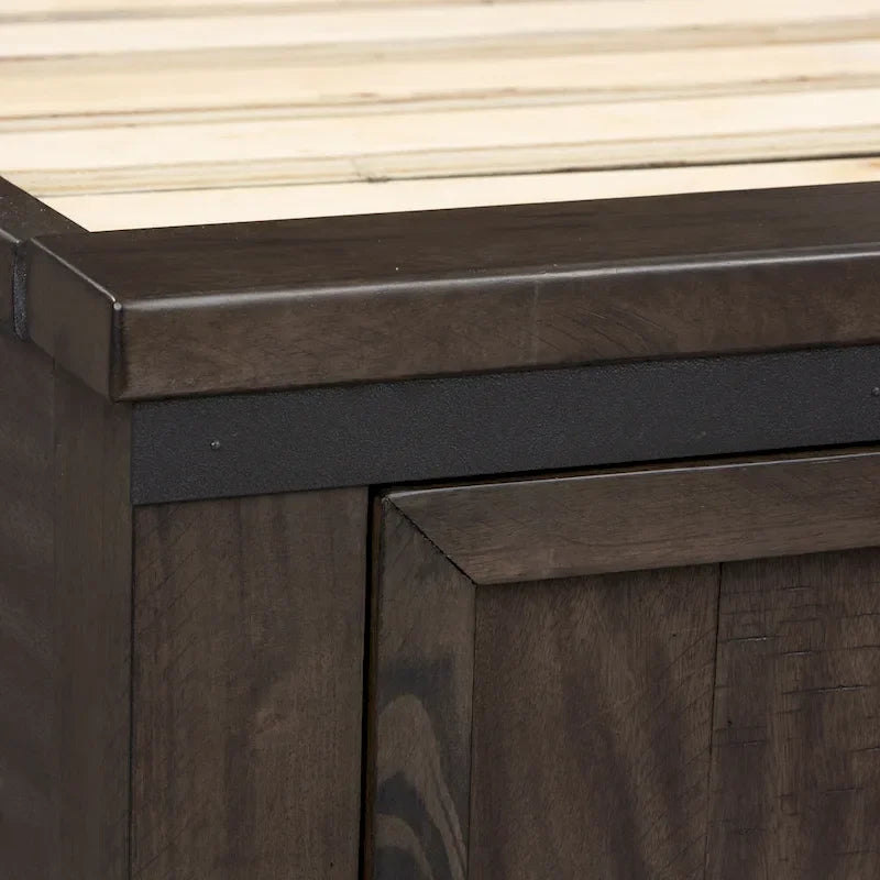 Rock-Beaten Gray Queen Bookcase Bed with Saw-Cut Detail