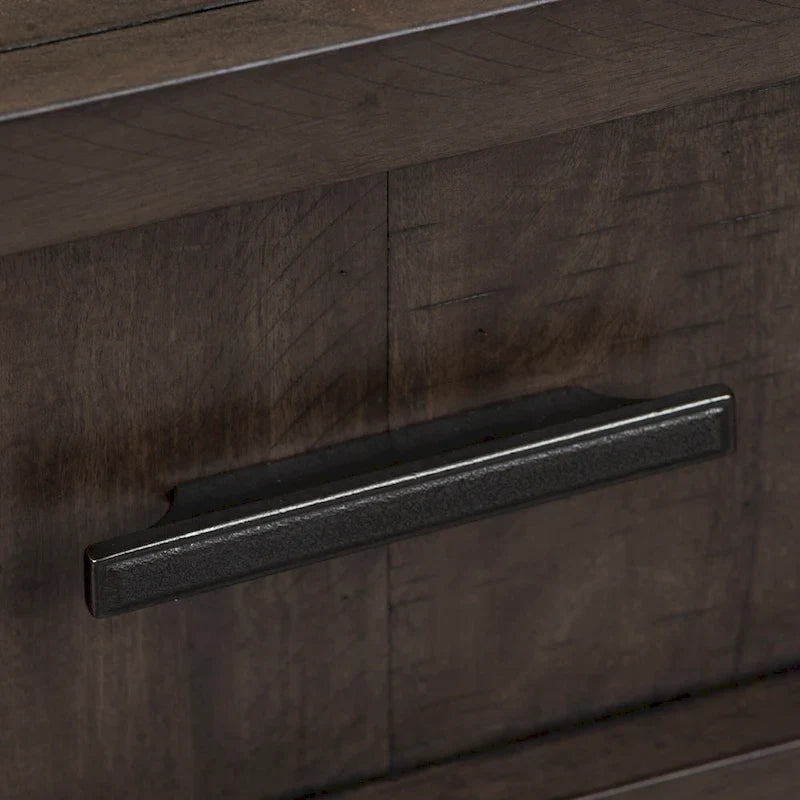 Rock-Beaten Gray Queen Bookcase Bed with Saw-Cut Detail