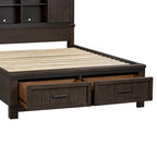 Rock-Beaten Gray Queen Bookcase Bed with Saw-Cut Detail