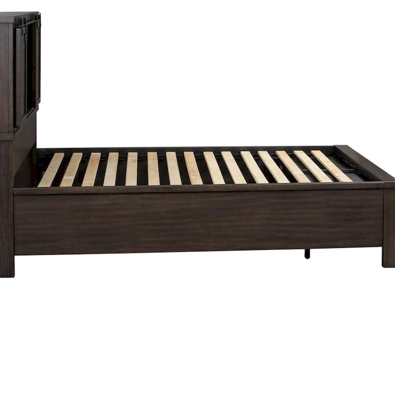 Rock-Beaten Gray Queen Bookcase Bed with Saw-Cut Detail