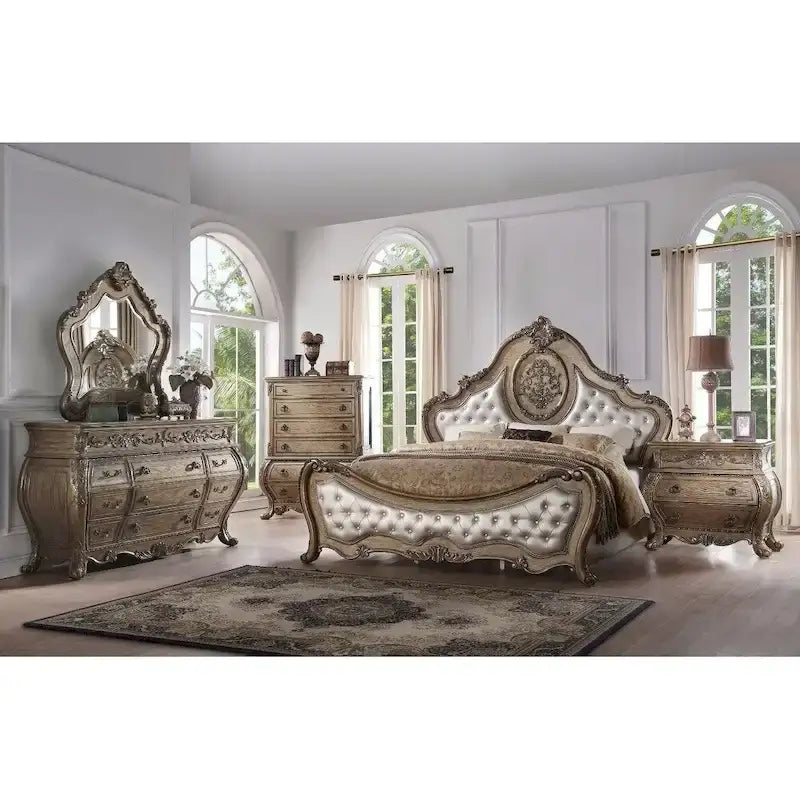 Traditional Style Queen Size Arched Panel Bed, Brown