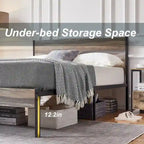 Industrial Metal Bed Frame with Wood Headboard, Twin/full/queen Bed Platform Metal Bedframe No Box Spring Needed, Slate