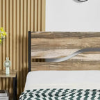 Industrial Metal Bed Frame with Wood Headboard, Twin/full/queen Bed Platform Metal Bedframe No Box Spring Needed, Slate