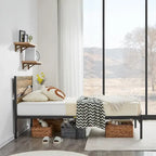 Industrial Metal Bed Frame with Wood Headboard, Twin/full/queen Bed Platform Metal Bedframe No Box Spring Needed, Slate