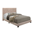 Beige Fabric Upholstered Tufted Bed