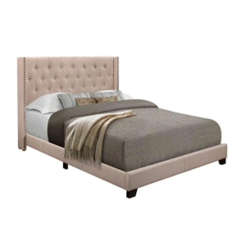 Beige Fabric Upholstered Tufted Bed