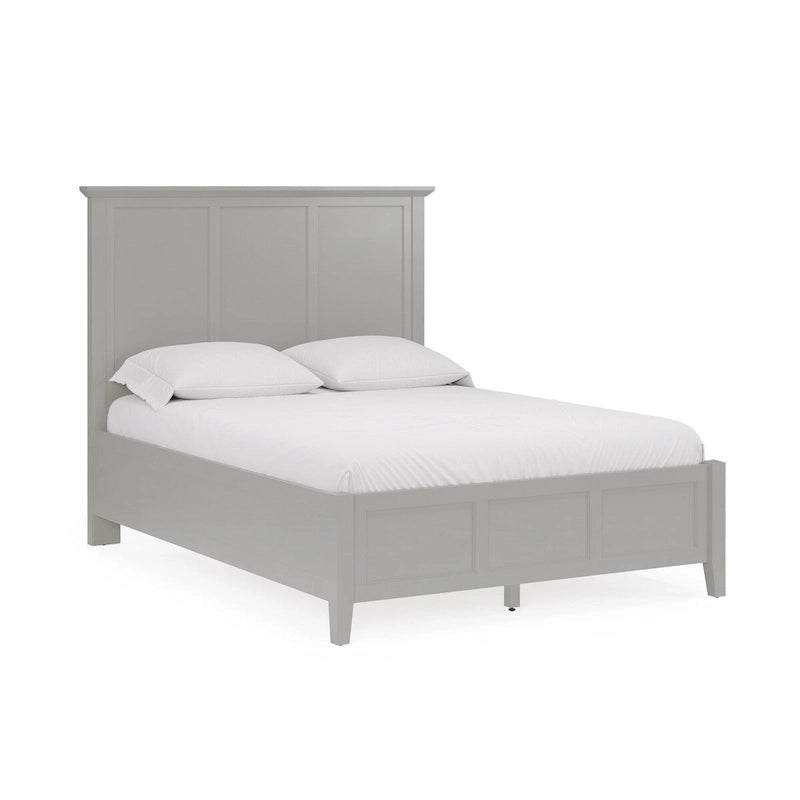 King Size Bed, Three Panel Design, Beveled Top, Gray Solid Wood