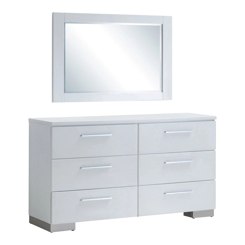Contemporary White 2-Piece 6-Drawer Dresser and Mirror Set