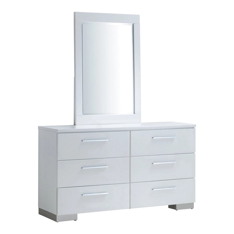 Contemporary White 2-Piece 6-Drawer Dresser and Mirror Set