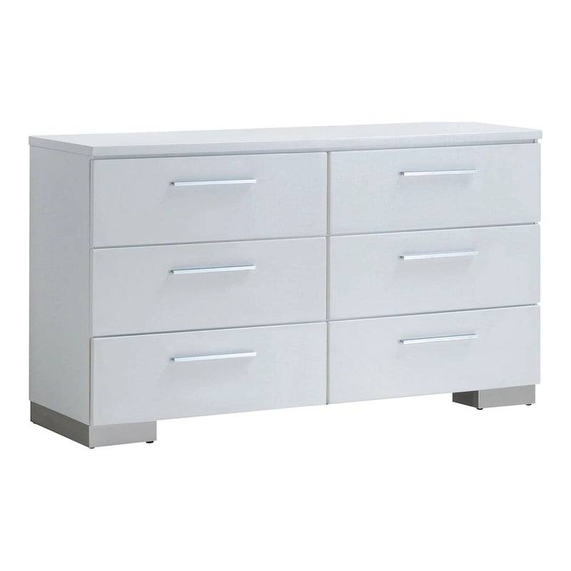 Contemporary White 2-Piece 6-Drawer Dresser and Mirror Set