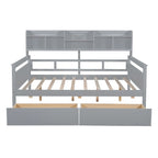 Full size Daybed, Wood Slat Support, with Bedside Shelf and Two Drawers