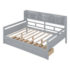 Full size Daybed, Wood Slat Support, with Bedside Shelf and Two Drawers