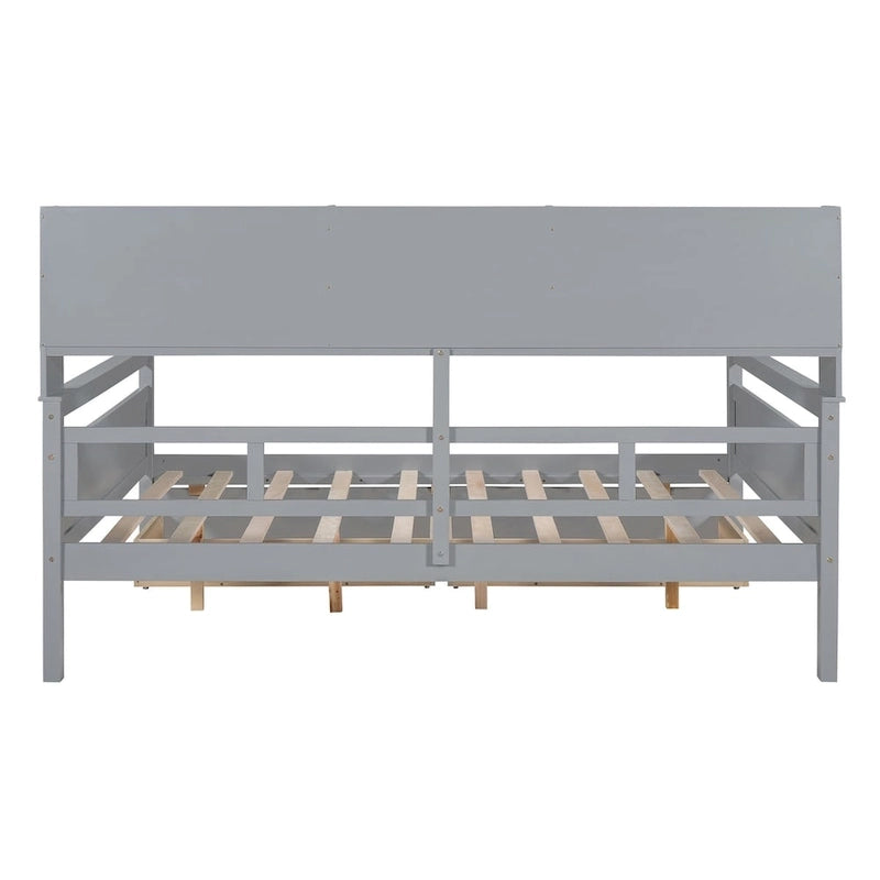 Full size Daybed, Wood Slat Support, with Bedside Shelf and Two Drawers