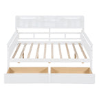 Full size Daybed, Wood Slat Support, with Bedside Shelf and Two Drawers