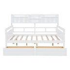 Full size Daybed, Wood Slat Support, with Bedside Shelf and Two Drawers