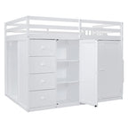 Full Size Wood Loft Bed with Built-In Wardrobes, Cabinets and Drawers