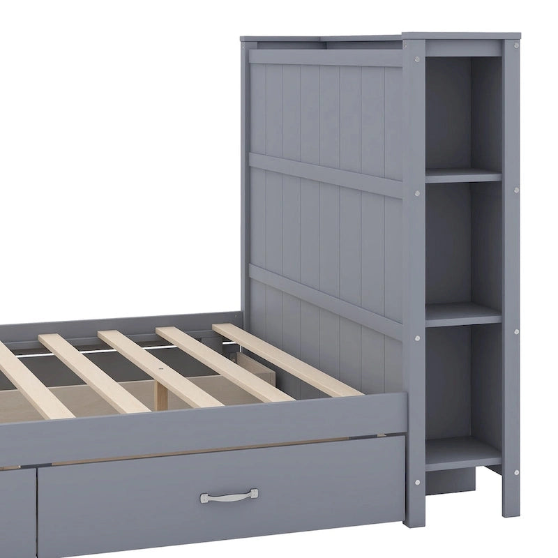 Full Size Platform Bed with Drawers and Storage Shelves