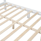 Queen Size Retro Style Wood Platform Bed Frame with Headboard and Wooden Slat Support