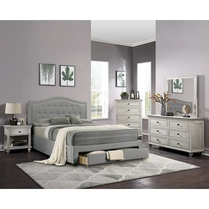 Upholstered Eastern King Bed with 1 Underbed Drawer