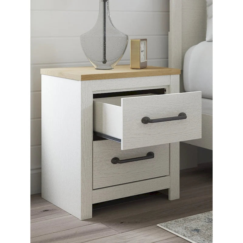 White and Brown Nightstand with 2 Drawers