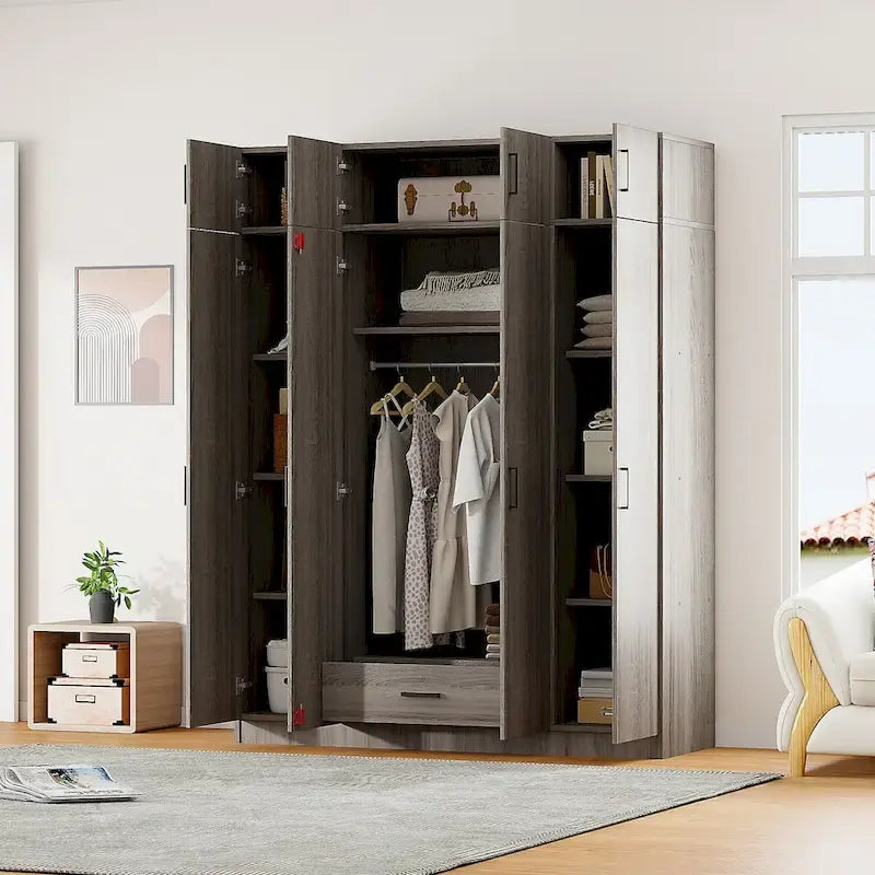 Wardrobe with Multiple Storage Space and Top Cabinet