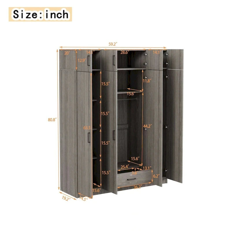 Wardrobe with Multiple Storage Space and Top Cabinet
