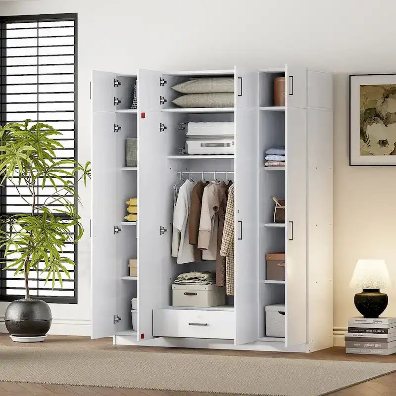 Wardrobe with Multiple Storage Space and Top Cabinet