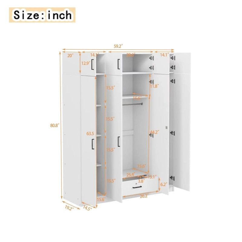 Wardrobe with Multiple Storage Space and Top Cabinet