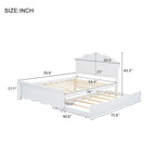Full Size Wood Platform Bed with Headboard and Twin Size Trundle, White